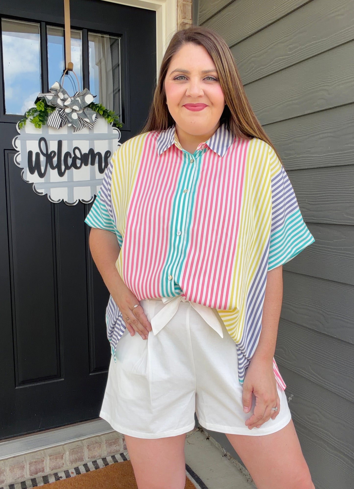 Poppy Pastel Multi Striped Blouse