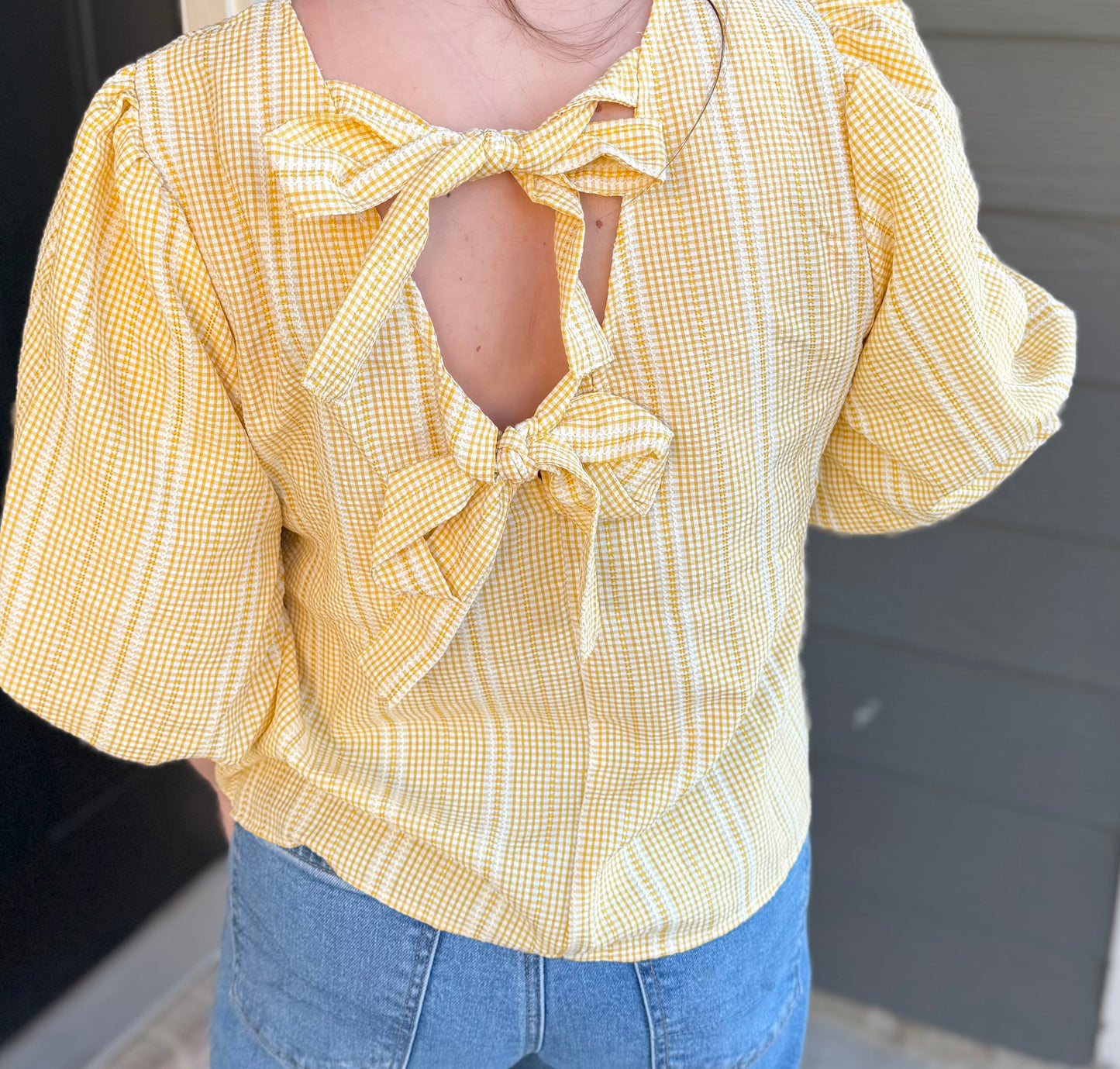 Bow Accent Gingham Blouse