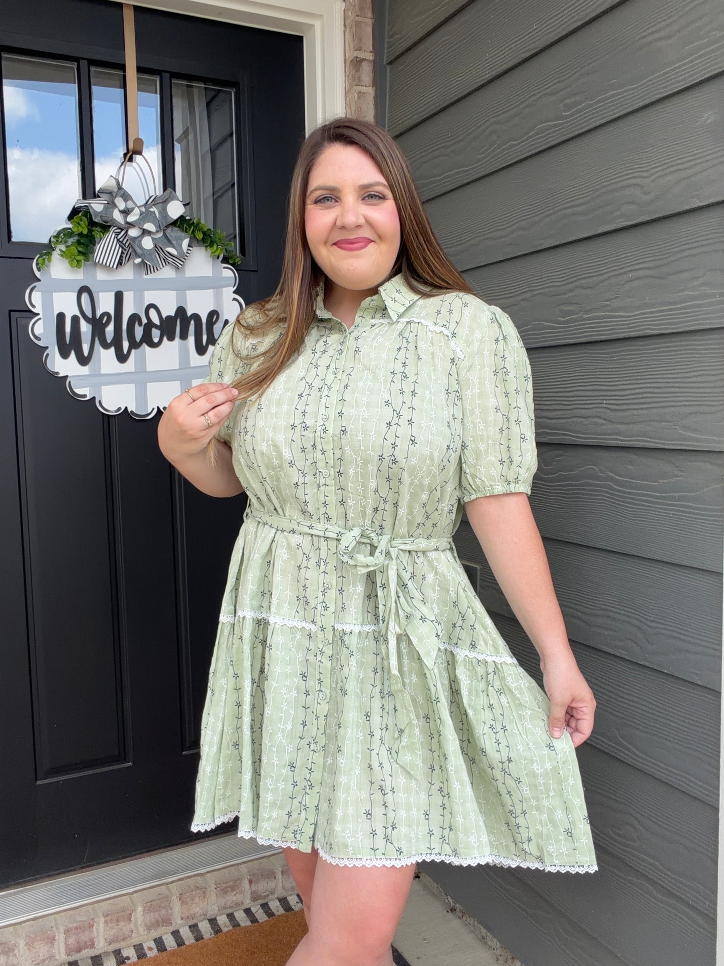 Embroidered Button Down Dress