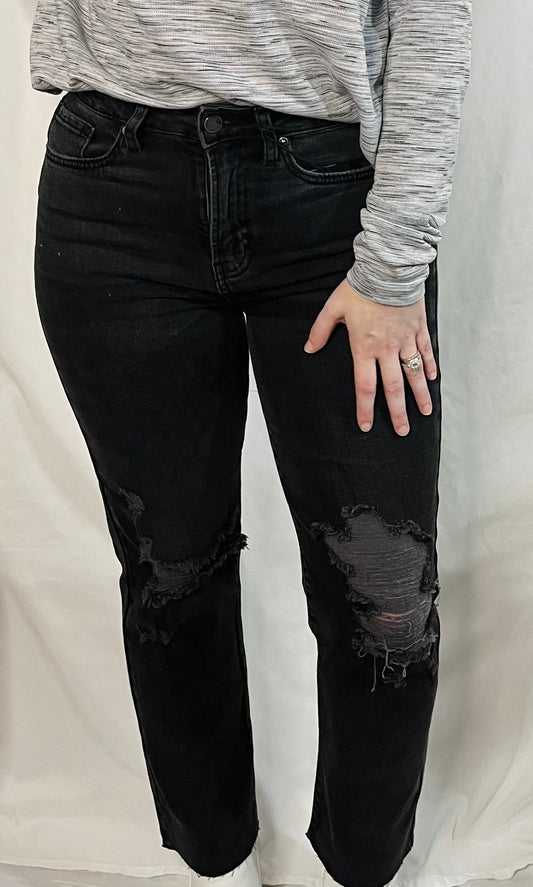 Washed Out Distressed Straight Leg Jeans