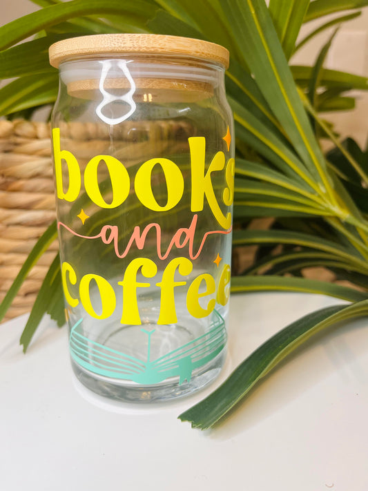 'Books and Coffee' Glass Cup