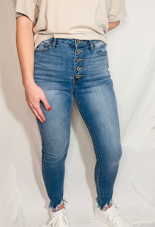 High Rise Buttonfly Skinny Jeans