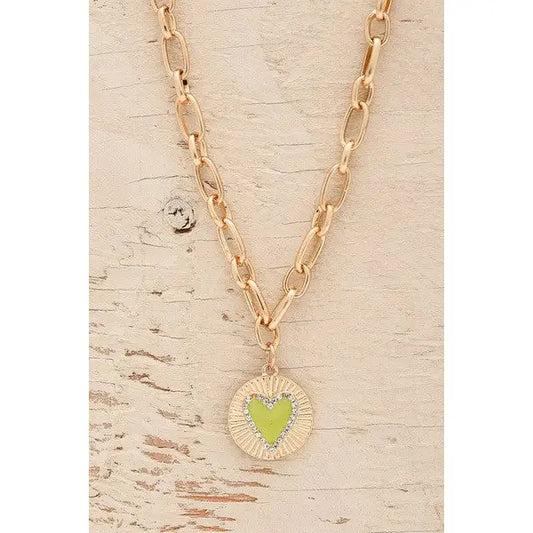 Lime Heart Charm Necklace